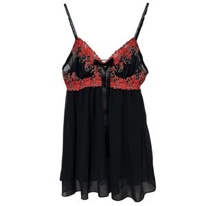 LINDA LINGERIE | Black Red Lace Babydoll | Small